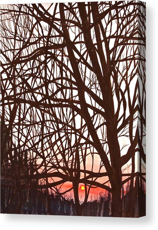 Trees Canvas Print featuring the painting WinTree Sunset by Frank SantAgata