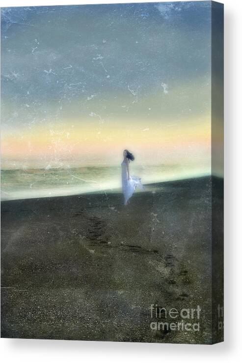Woman Canvas Print featuring the photograph Woman on Beach at Dawn by Jill Battaglia