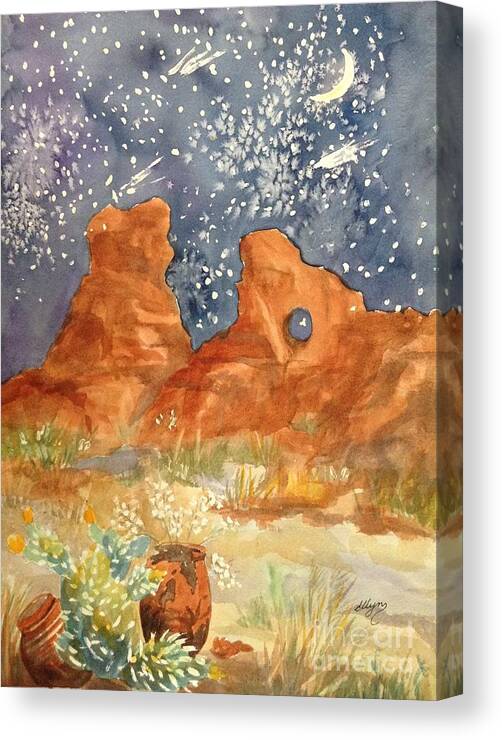 Arches National Park Canvas Print featuring the painting Starry Night in the Desert by Ellen Levinson