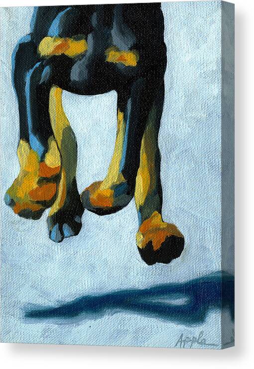Doberman Dog Painting Canvas Print featuring the painting All Fours #1 by Linda Apple
