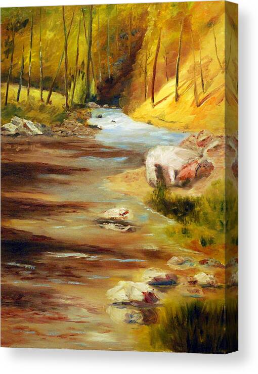 Landscape Of Gentile Rolling Waters Canvas Print featuring the painting Cool Mountain Stream by Phil Burton