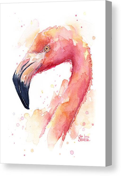 Watercolor Flamingo Canvas Print featuring the painting Flamingo Watercolor #3 by Olga Shvartsur