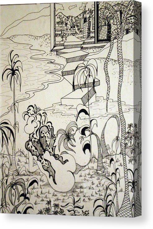 Woman Canvas Print featuring the drawing Flight From The City #1 by Tammera Malicki-Wong