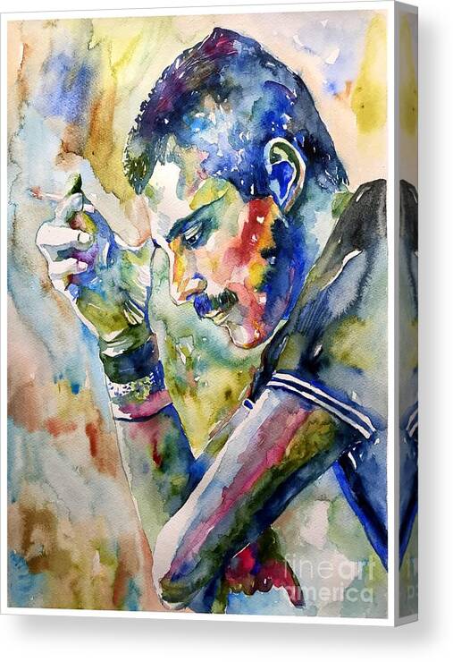 Freddie Canvas Print featuring the painting Freddie Mercury watercolor by Suzann Sines