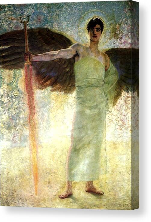 Guardian Of Paradise Canvas Print featuring the painting Guardian Of Paradise #1 by Franz von Stuck