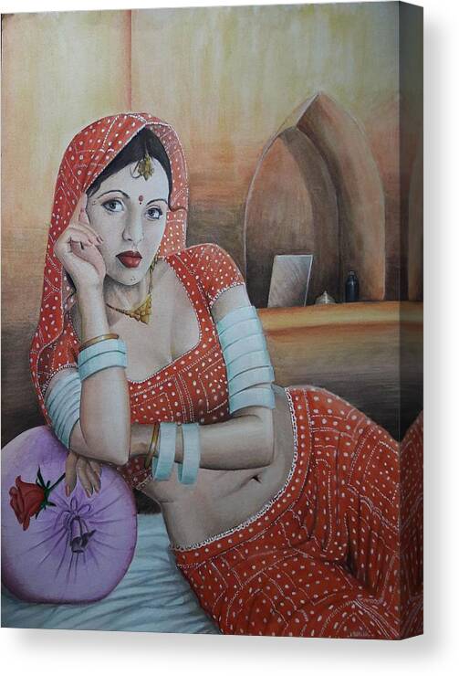 Indian Art Canvas Print featuring the painting Indian Rajasthani Woman by Mukul Maiti