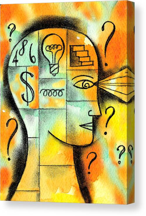  Amazement Asking Budget Career Career Choice Career Path Cash Choice Color Color Image Colour Concept Curiosity Dollar Sign Drawing Economizing Finance Foresight Funding Idea Illustration Illustration And Painting Intelligence Interest Knowledge Looking Money One One Person Pay People Person Pondering Pressure Profile Question Questioning Searching Seesymbol Thinking Vertical Vision Wonder Seeing Seeking Side View Stair Step Stress Canvas Print featuring the painting Knowledge and Idea by Leon Zernitsky