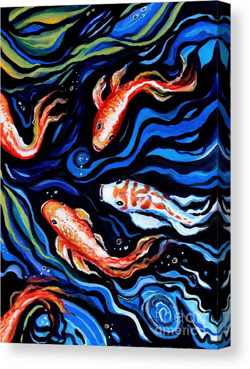 Koi Fish Canvas Print featuring the painting Koi Fish In Ribbons of Water #1 by Elizabeth Robinette Tyndall