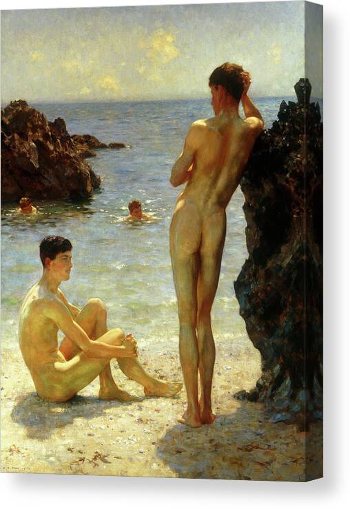 Henry Scott Tuke Canvas Print featuring the painting Lovers Of The Sun #1 by Henry Scott Tuke