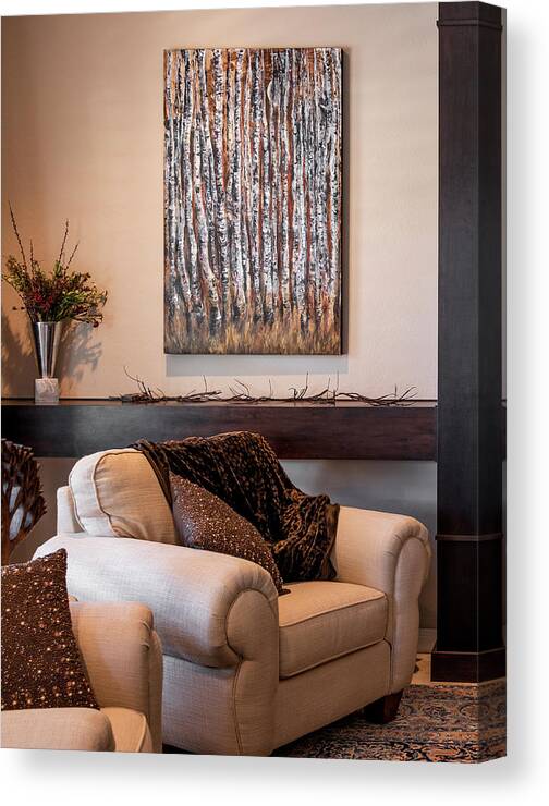 Aspens Canvas Print featuring the painting Moonlight Aspens by Sheila Johns