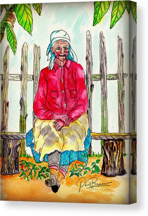 Migrant Workers Canvas Print featuring the painting Old Migrant Worker, Resting, Arcadia, Florida 1975 by Philip And Robbie Bracco