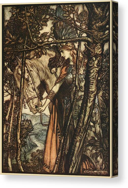 Arthur Rackham - Wagner's Ring Cycle The Valkyrie (1910) 5 Canvas Print featuring the painting RING CYCLE The Valkyrie by Arthur Rackham