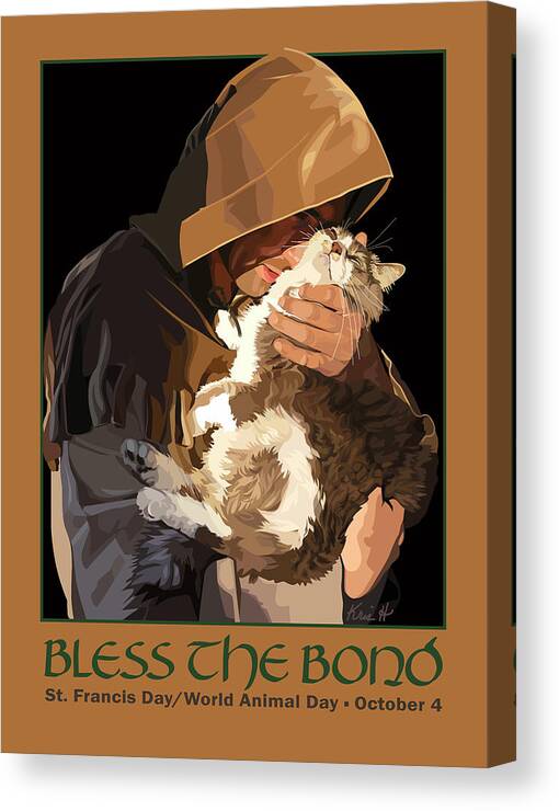 Animal Canvas Print featuring the digital art St. Francis with Cat by Kris Hackleman