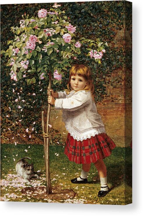 The Rose Tree By James Hayllar Canvas Print featuring the painting The Rose Tree #1 by James Hayllar