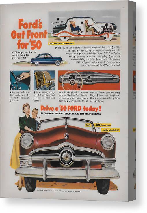 James Smullins Canvas Print featuring the mixed media 1950 Ford vintage ad by James Smullins