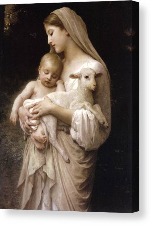 Nativity Canvas Print featuring the painting Madonna and Child by William Bouguereau