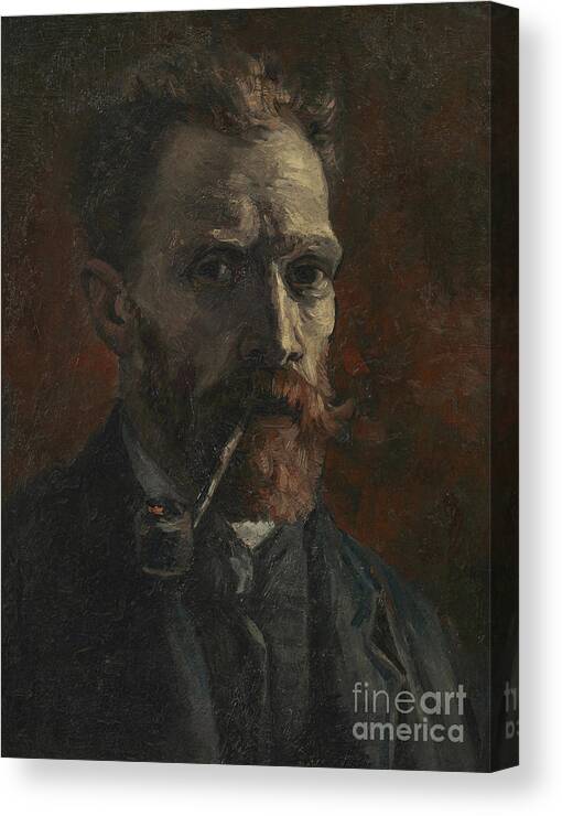 Van Gogh Canvas Print featuring the painting Self portrait with pipe by Vincent Van Gogh