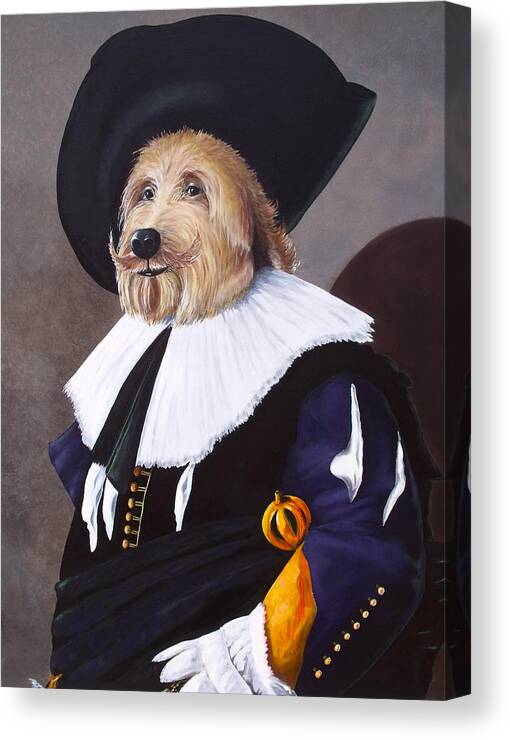 A Renaissance Dog Canvas Print featuring the painting A Doodle En Garde by Diane Daigle