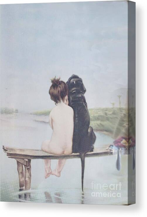 Girl Canvas Print featuring the painting Bathing Beauties by Bruno Piglhein by Priscilla Wolfe