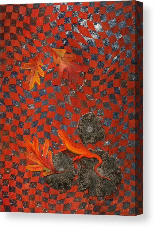 Oak Leave Canvas Print featuring the painting A Newt Day by Linda L Doucette