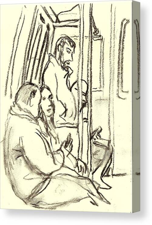 From My Subway Sketchbook Canvas Print featuring the drawing A Train Composition, NYC by Thor Wickstrom