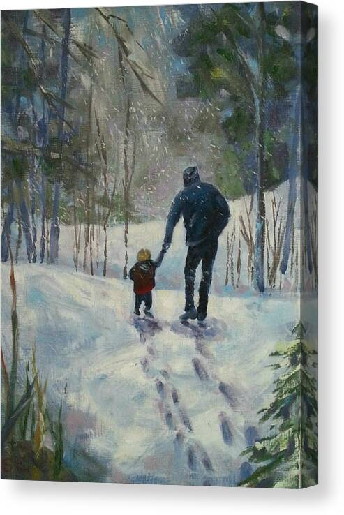 Woods Canvas Print featuring the painting A Walk Thru the Winter Woods by Sharon Casavant
