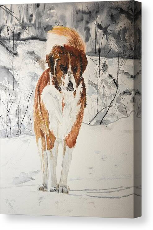 Dog Canvas Print featuring the painting A Winter Walk by Betty-Anne McDonald