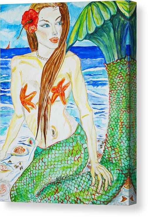 Mermaid Canvas Print featuring the painting Angelina the Mermaid by Kelly Smith