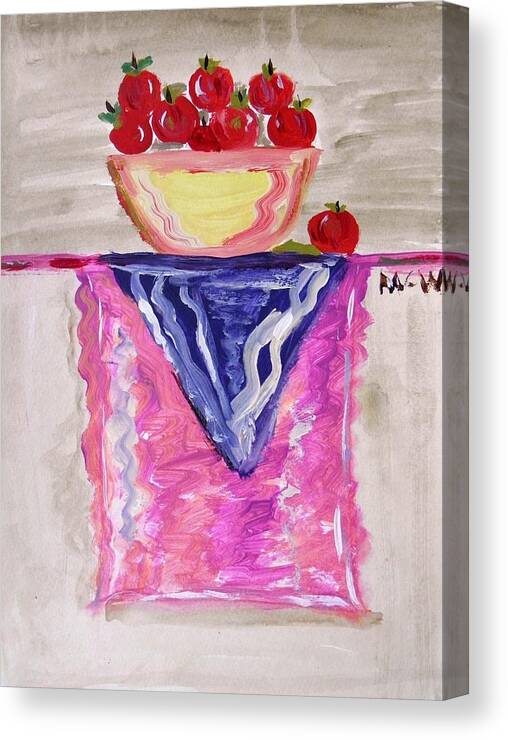 Apples Canvas Print featuring the painting Apples on Table with Colorful Scarf by Mary Carol Williams