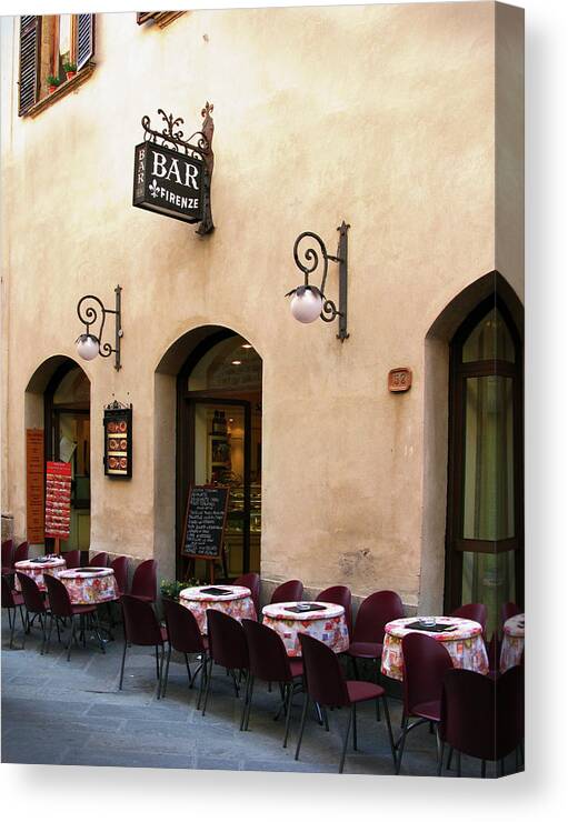 Street View Canvas Print featuring the photograph Bar Firenze, San Gimignano, Tuscany Italy by Lily Malor