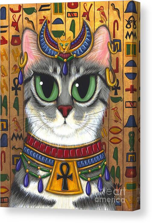 Bast Goddess Cat Canvas Print featuring the painting Bast Goddess - Egyptian Bastet by Carrie Hawks