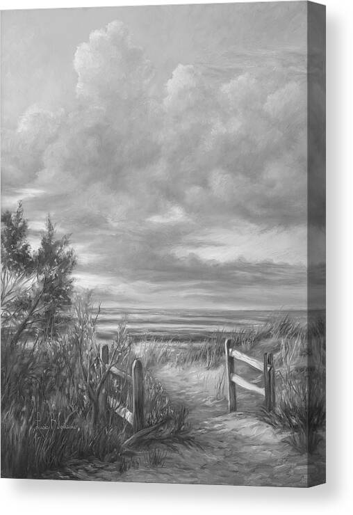 Beach Canvas Print featuring the painting Beach Walk - Black and White by Lucie Bilodeau