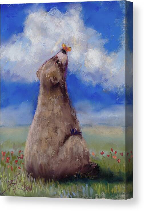 Bears Canvas Print featuring the pastel Bear and Butterfly by Billie Colson