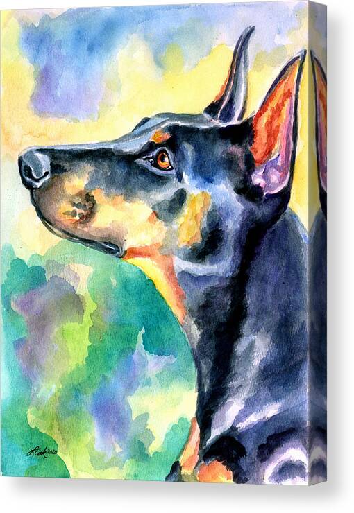 Doberman Pinscher Canvas Print featuring the painting Beauty by Lyn Cook