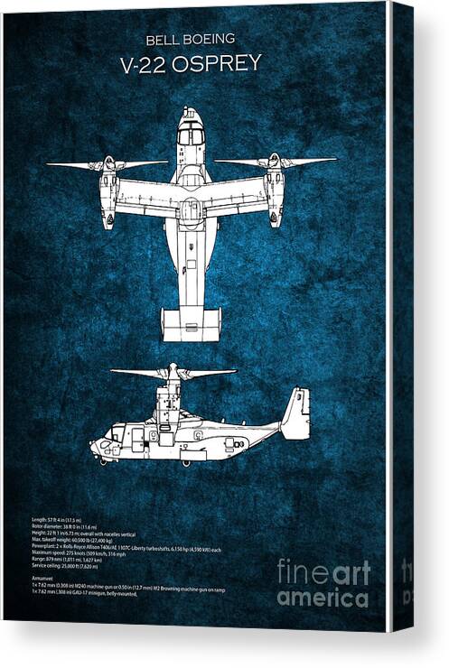 V22 Canvas Print featuring the digital art Bell Boeing V-22 Osprey by Airpower Art