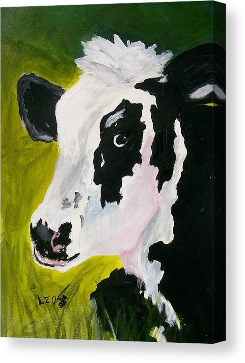 Cows Canvas Print featuring the painting Bessy the Cow by Leo Gordon