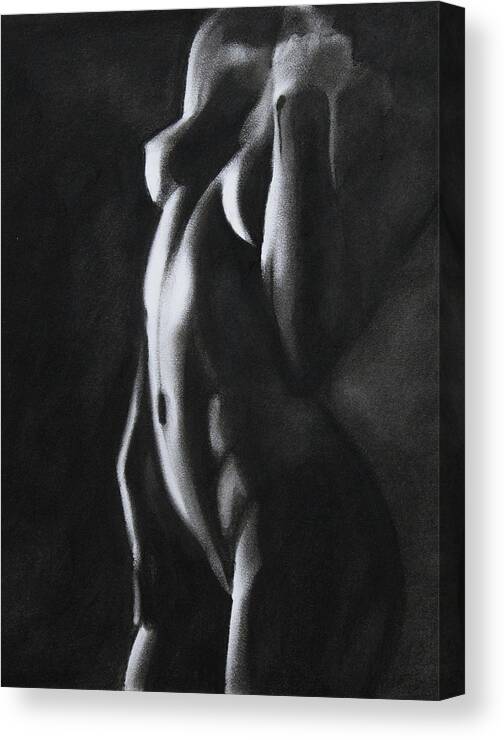 Blue Muse Fine Art Canvas Print featuring the drawing Between Worlds - Charcoal by Blue Muse Fine Art