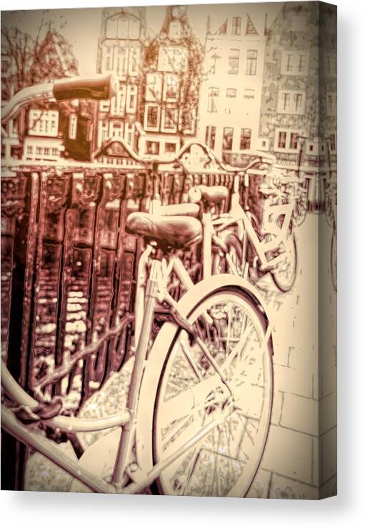 Amsterdam Bicycles Canvas Print featuring the digital art Bicyclettes d'Amsterdam by Susan Lafleur