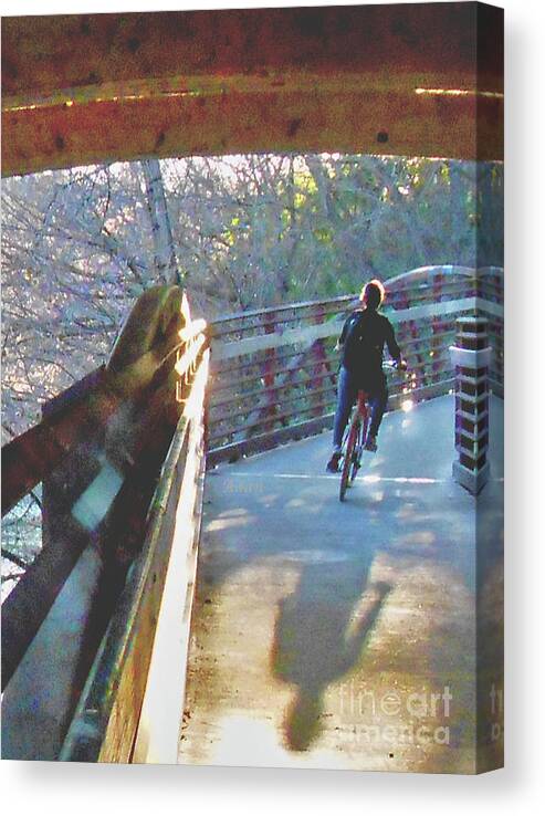 Silhouette Canvas Print featuring the photograph Birds Boaters and Bridges of Barton Springs - Bridges One Vertical v1 by Felipe Adan Lerma