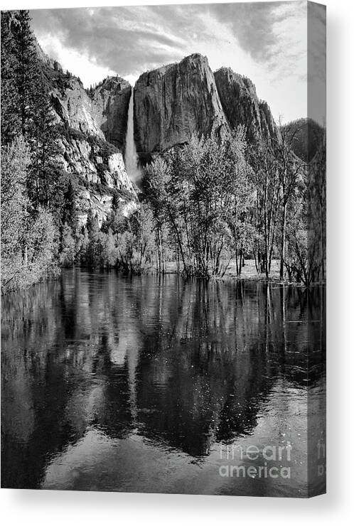 Yosemite Canvas Print featuring the photograph Black Reflections Yosmite Falls by Chuck Kuhn