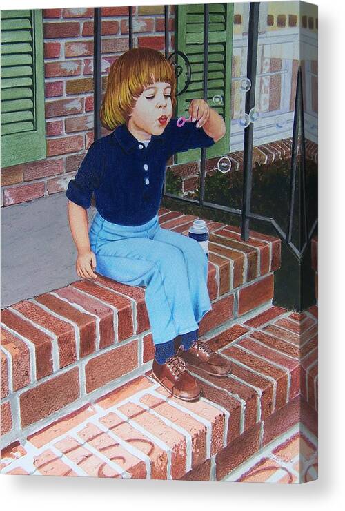 Girl Canvas Print featuring the mixed media Blowing Bubbles by Constance Drescher