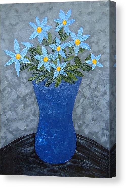 Abrstract Canvas Print featuring the painting Blue Floral Vase by Terry Mulligan