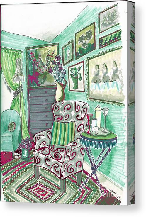 Bohemian Canvas Print featuring the digital art Boho Chic in Green by Jayne Somogy
