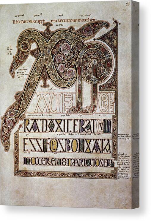 7th Century Canvas Print featuring the photograph Book Of Lindisfarne Initial by Granger