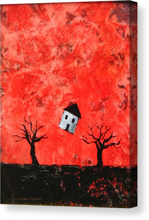 House Canvas Print featuring the painting Bouncing House Fiery Sky by Pauline Lim