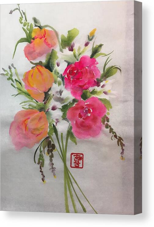Chinese Brush Canvas Print featuring the painting Bouquet by Bonny Butler