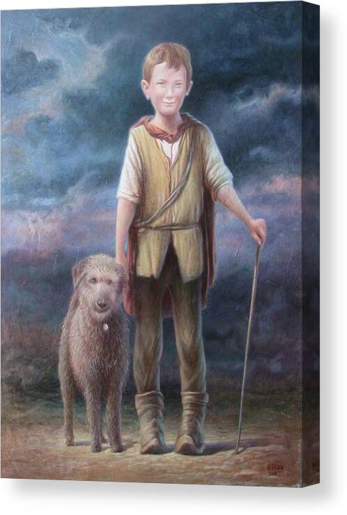 Boy Canvas Print featuring the painting Boy with Dog by Hans Droog