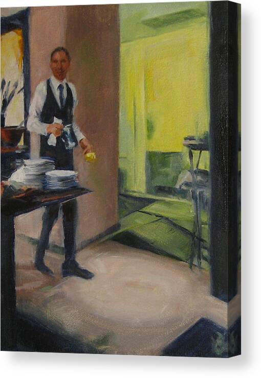 Waiter Canvas Print featuring the painting Breakfast Service by Connie Schaertl