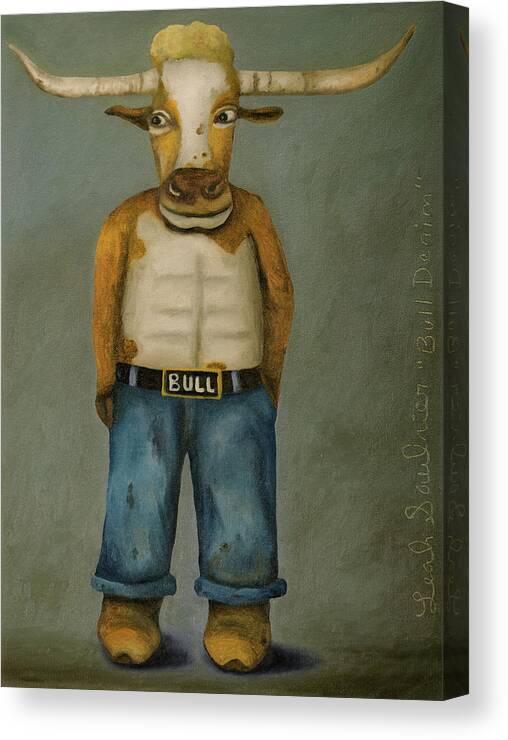 Bull Canvas Print featuring the painting Bull Denim by Leah Saulnier The Painting Maniac