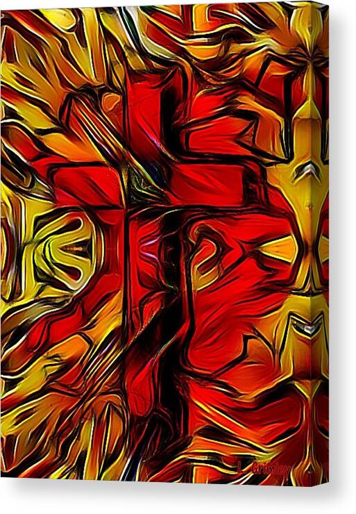 Jesus Canvas Print featuring the digital art Burning Cross of Jesus by Lessandra Grimley